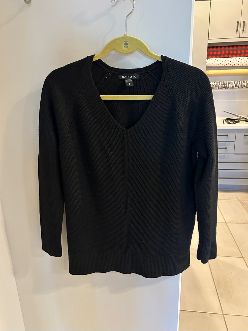 Athleta Black Ribbed V-Neck Pullover Sweater